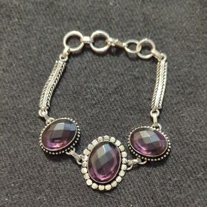 Silver Plated Faceted Purple Amethyst Gemstone Statement Bracelet